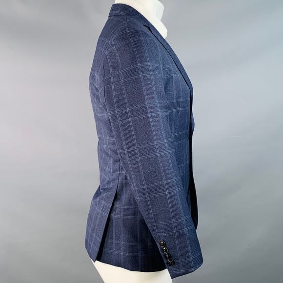BROOKLYN TAILORS Size 38 Regular Blue Plaid Wool Notch Lapel Sport Coat - Picture 3 of 9